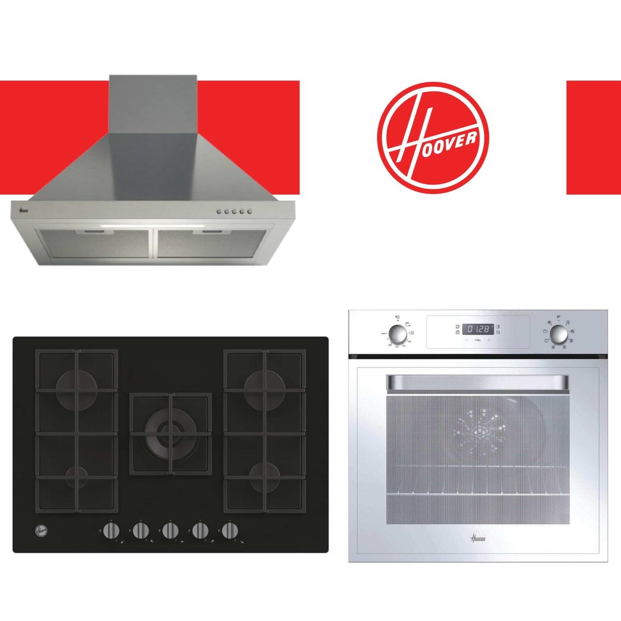 HooverHoover Luxora Ankastre Set ( HOT3051WI/E Beyaz + HVG74K3B 75 cm Siyah + HCH6MXTK inox )