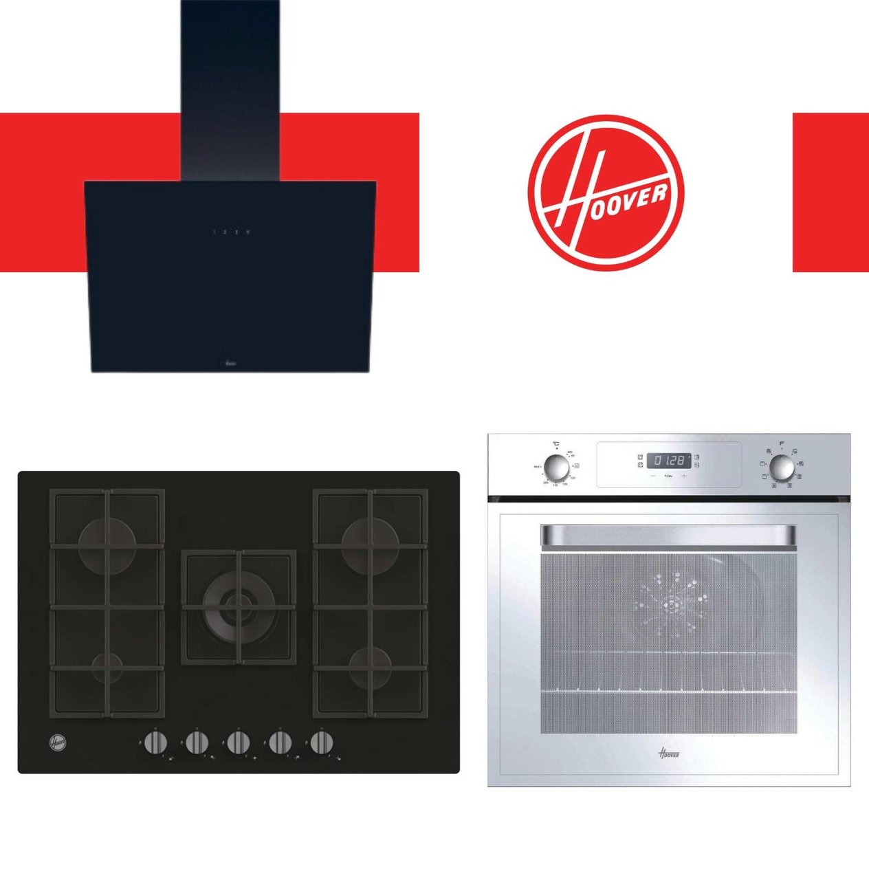 HooverHoover Milano Ankastre Set ( HOT3051WI/E Beyaz Fırın + HVG74K3B 75 cm Siyah + HDG6C1GBTK )