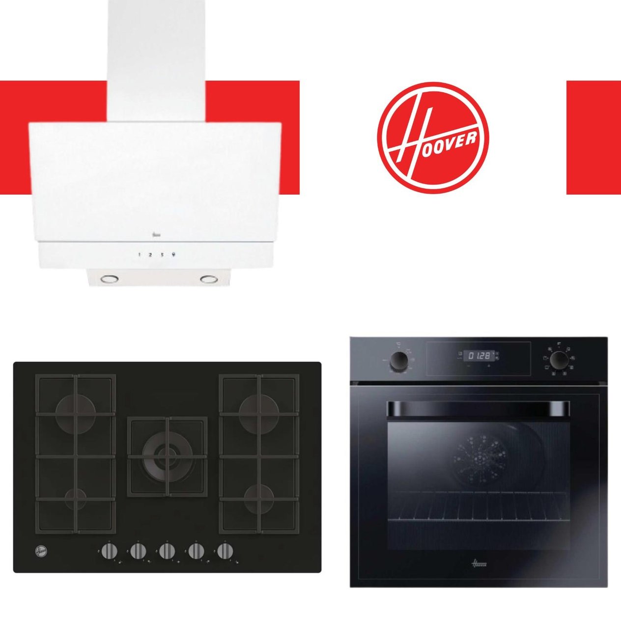 HooverHoover Milora Ankastre Set ( HOT3051BI/E Siyah Fırın + HVG74K3B 75 cm Ocak + HDG6C2GWTK Beyaz)