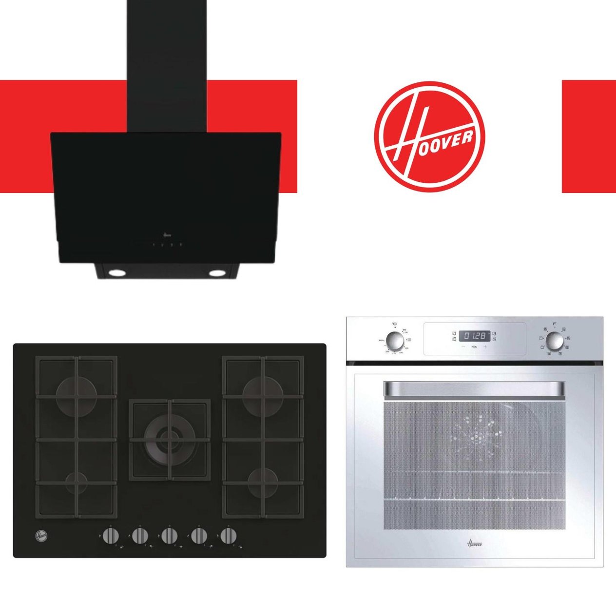 HooverHoover Torino  Ankastre Set ( HOT3051WI/E Beyaz Fırın + HVG74K3B 75 cm Siyah + HDG6C2GBTK )