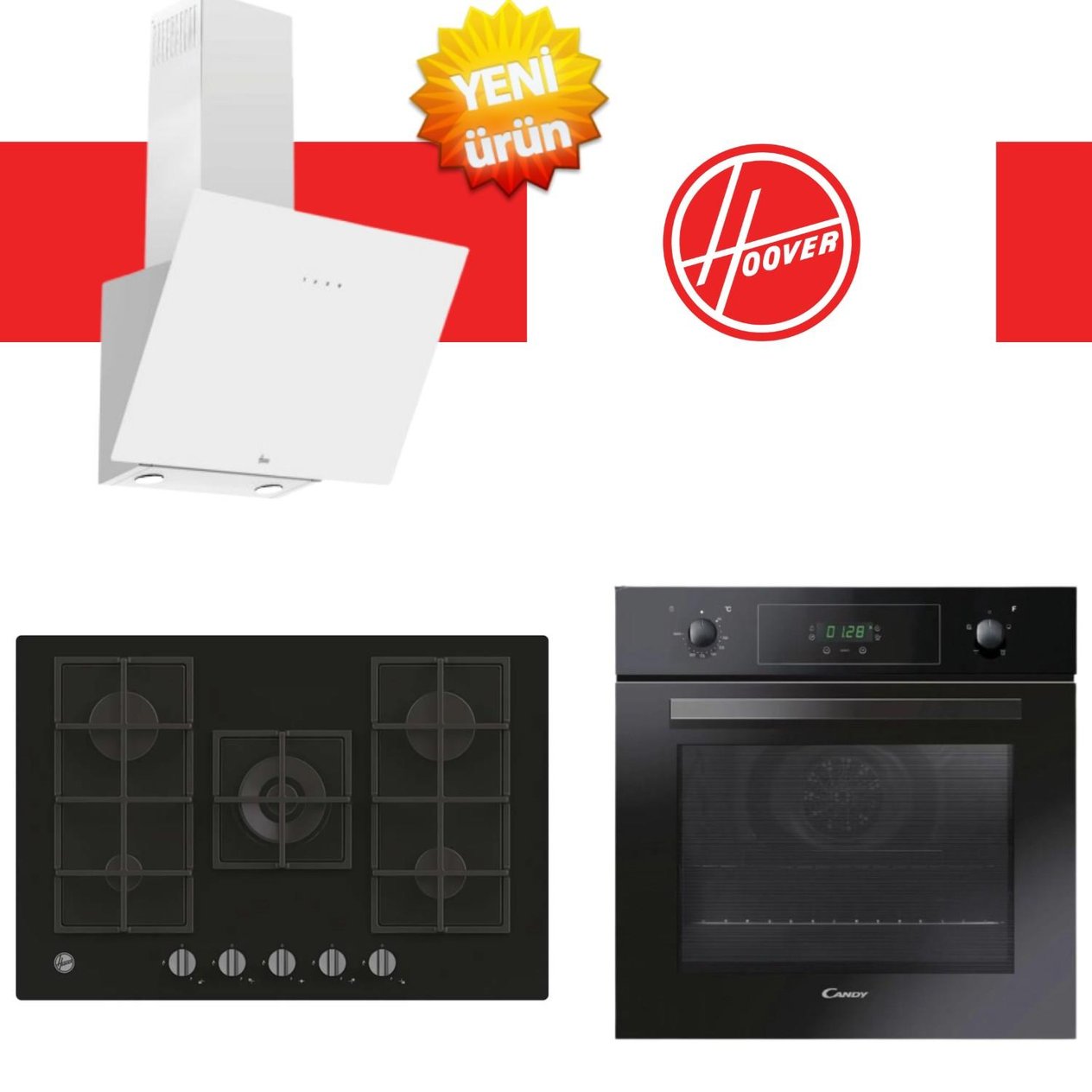 HooverHoover Valmira Ankastre Set ( FCP405N/E + HVG74K3B 75 cm Siyah Ocak + HDG6C1GWTK Beyaz )
