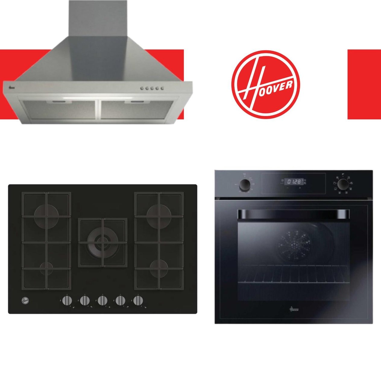 HooverHoover Verossa Ankastre Set ( HOT3051BI/E Siyah Fırın + HVG74K3B 75 cm Ocak + HCH6MXTK inox)