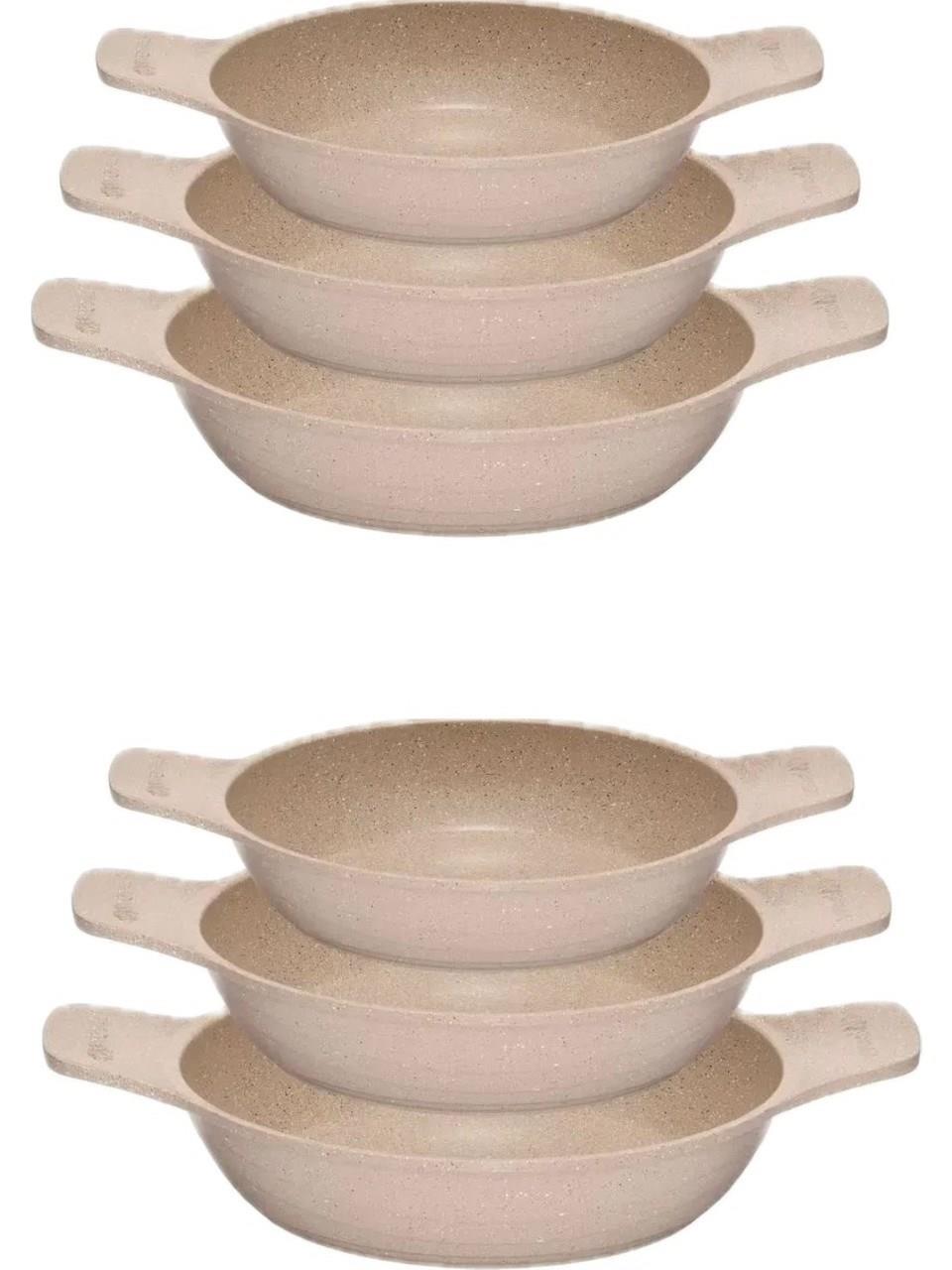 Thermoad2 ADET SET Döküm Saplı Granit Güveç Sahan Set | 6 Parça |vizon |18CM-20CM-22CM