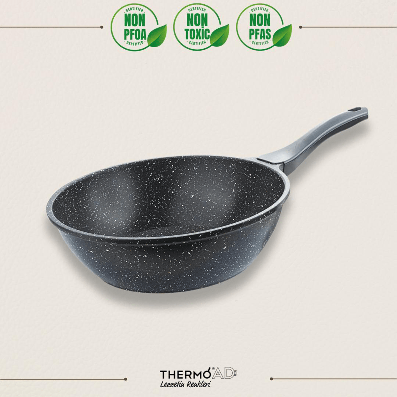 ThermoadThermoad | Wok Tava | Granit Kaplama | 28 Cm | Gri