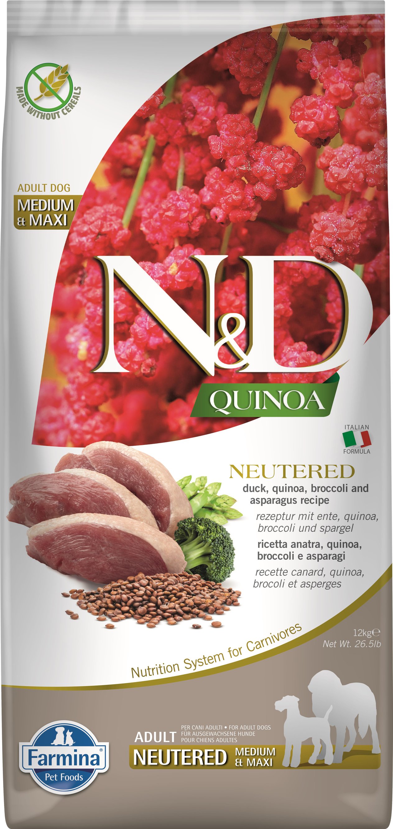 ND Quinoa Ördek&Brokoli&Kuşkonmaz Adult Neutered Medium&Maxi 12 Kg