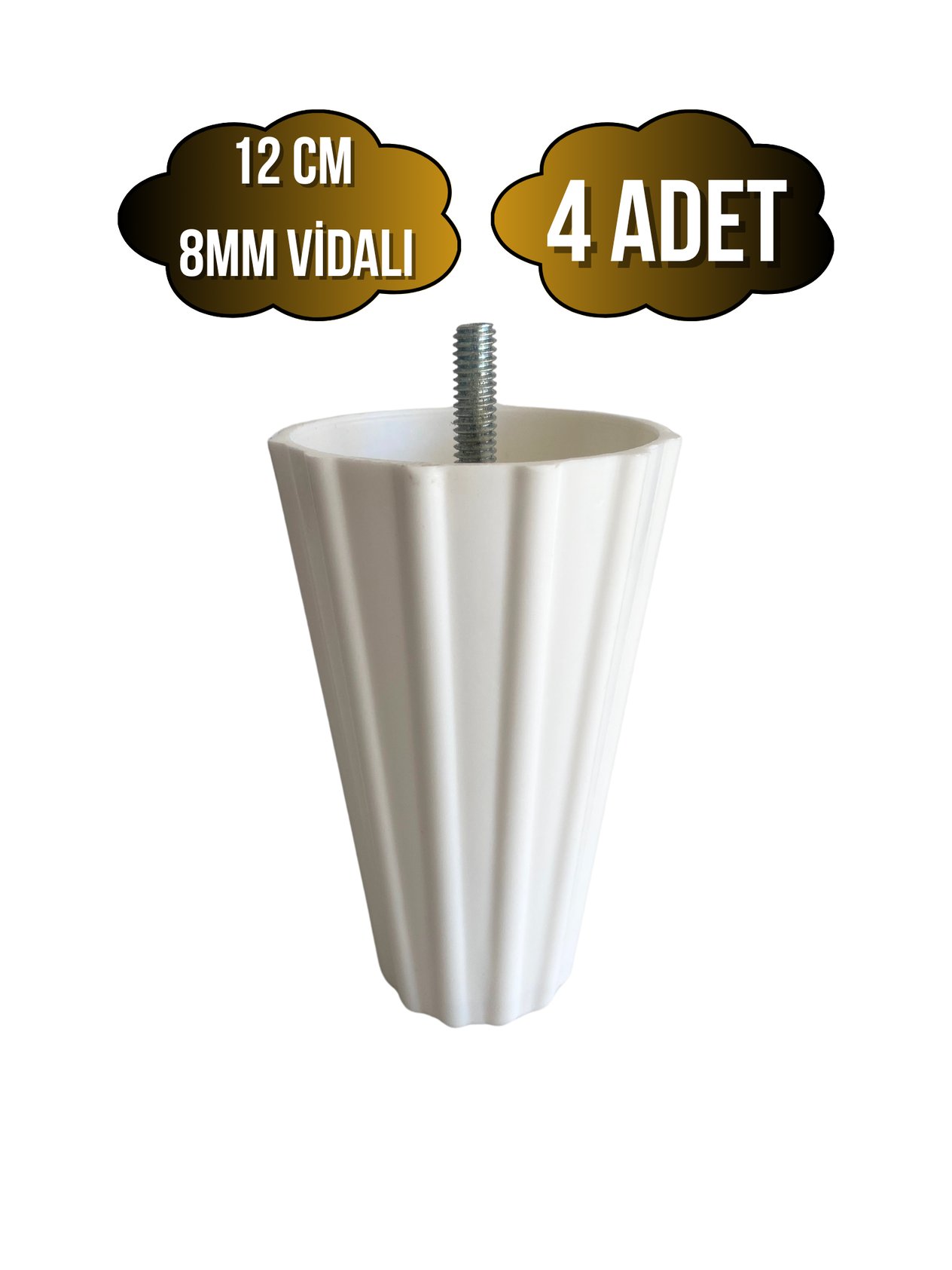 Armut Beyaz Plastik 12cm Ayak 8mm Vidalı Mobilya Koltuk Baza Ayağı(12CM)(BEYAZ)(8MM VİDALI)(4 ADET)