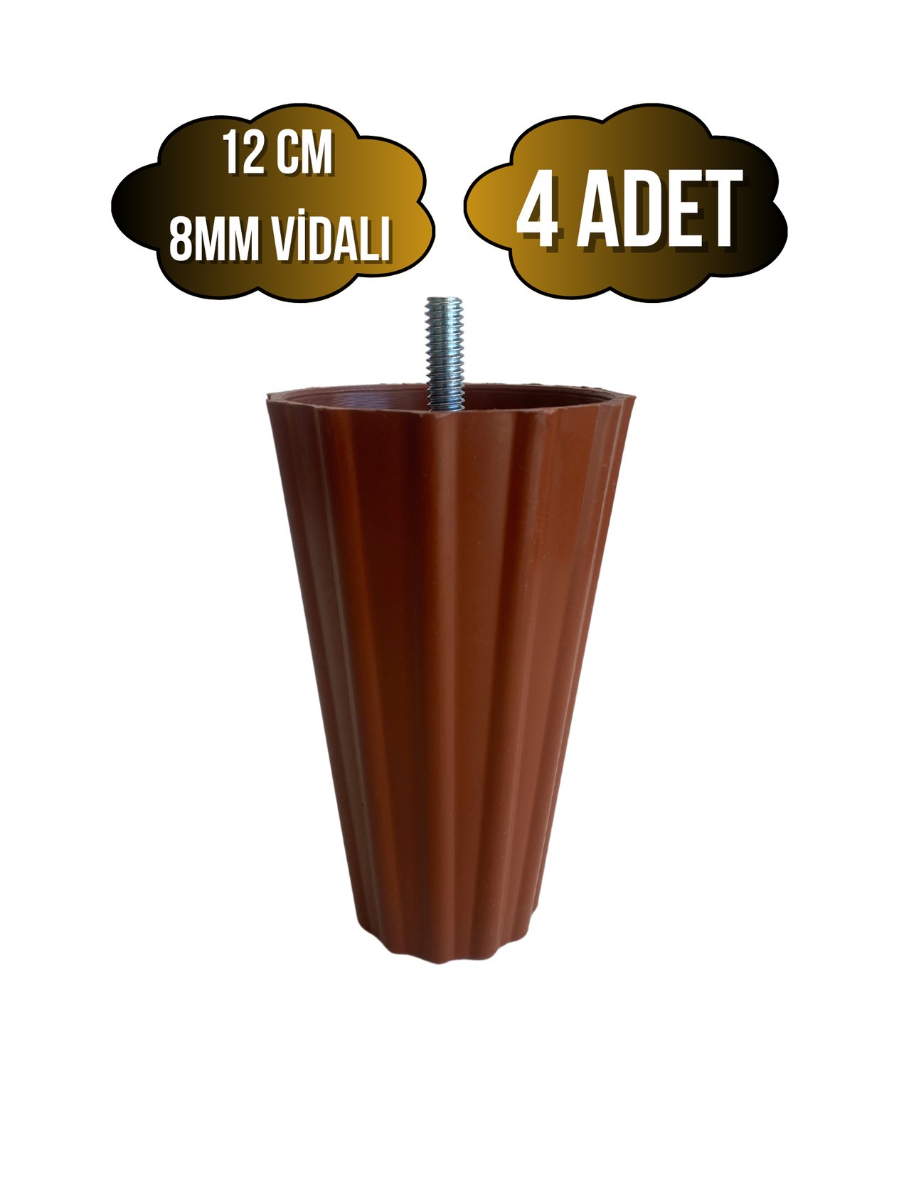 Armut Kahverengi Plastik 12cm 8mm Vidalı Mobilya Koltuk ve Baza Ayağı(12CM)(KAHVERENGİ)(8MM)(4 ADET)