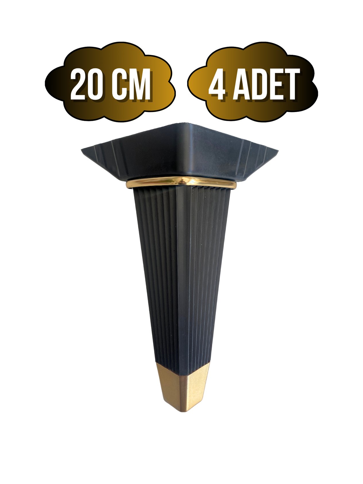 Irem Siyah Altın 20cm Plastik Ayak Mobilya Masa ve Dolap Ayağı(20cm)(SİYAH - ALTIN)(4 ADET)