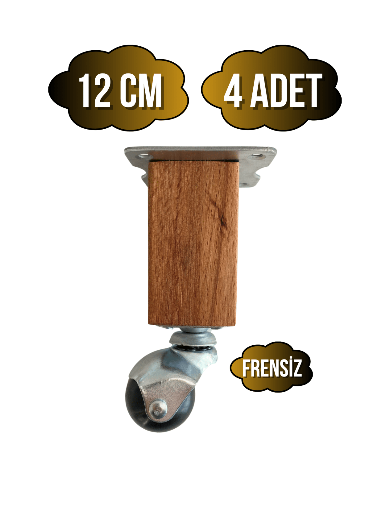 Kale Ahşap Top Tekerli Ayak Mobilya Masa Dolap Tekerli Ayağı(FRENSİZ)(12CM)(KAYIN AĞACI)(4 ADET)