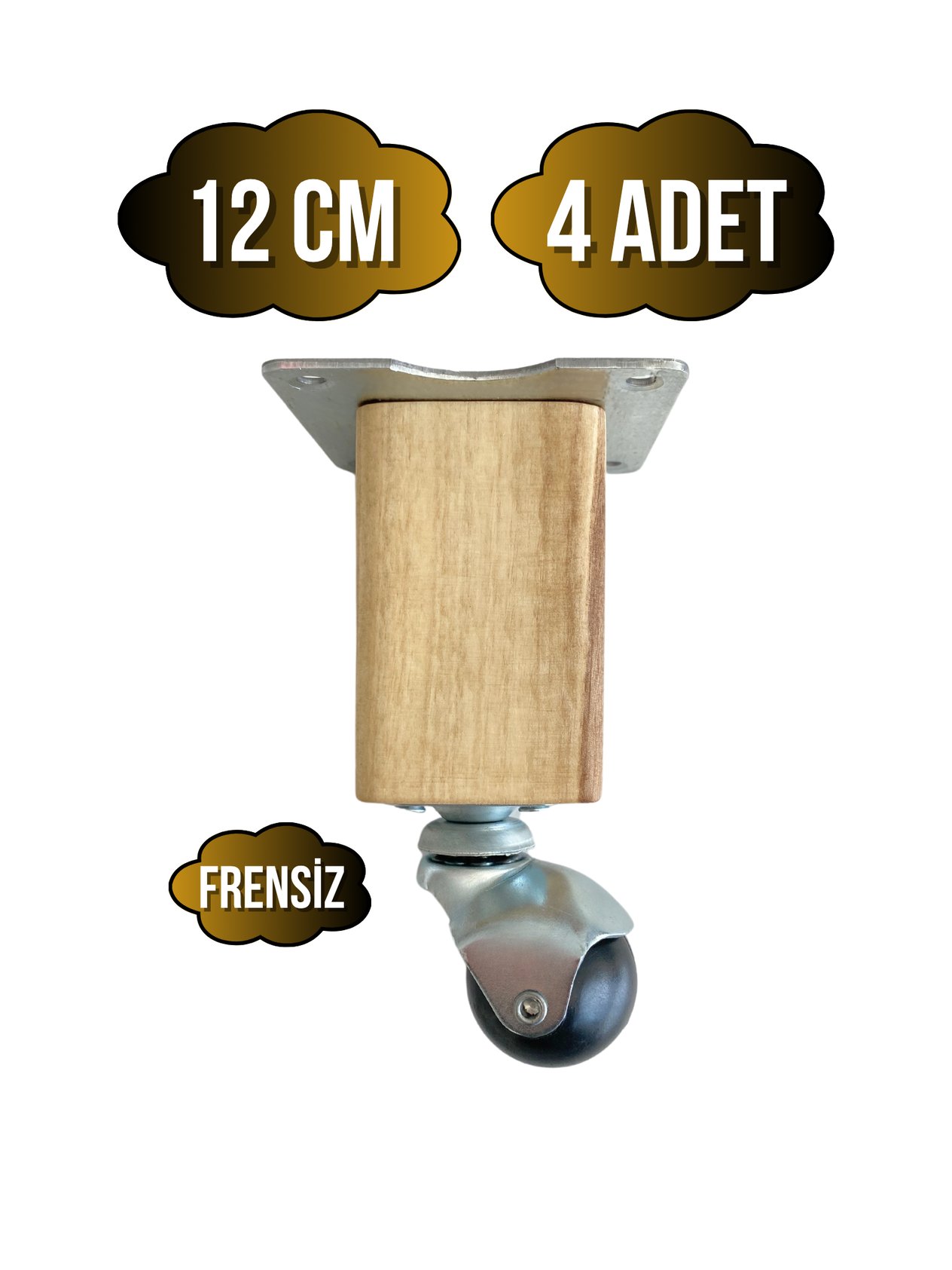 Kale Ahşap Top Tekerli Ayak Mobilya Masa Dolap Tekerli Ayağı(FRENSİZ)(12CM)(CEVİZ AĞACI)(4 ADET)