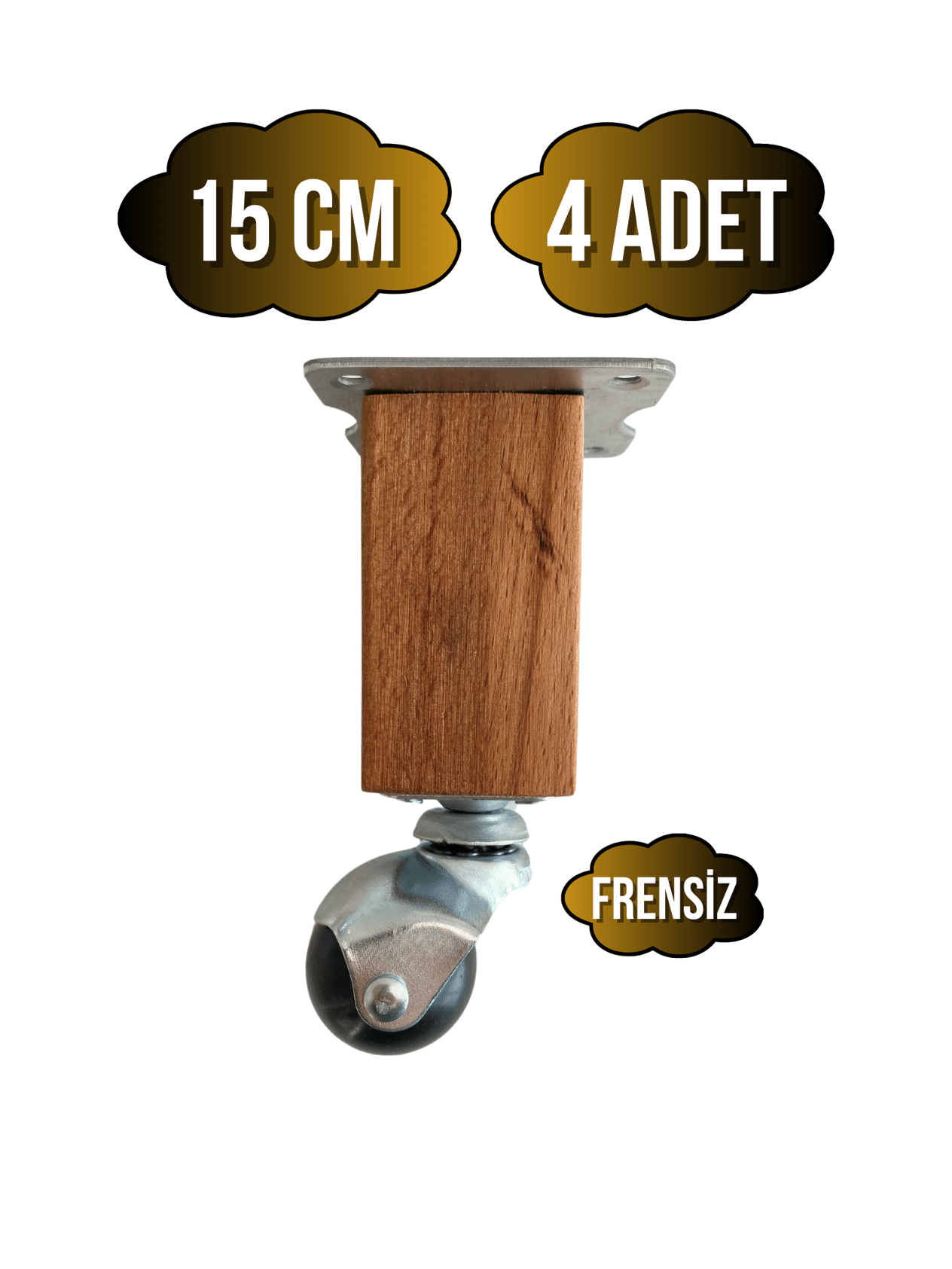Kale Ahşap Top Tekerli Ayak Mobilya Masa Dolap Tekerli Ayağı(FRENSİZ)(15CM)(KAYIN AĞACI)(4 ADET)