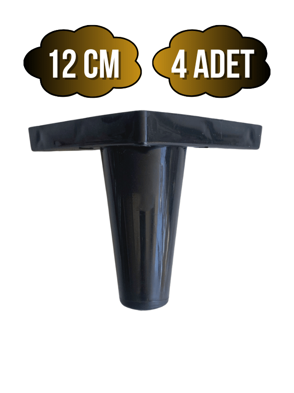 Rüzgar Plastik 12cm Ayak Mobilya Masa ve Dolap Ayağı(12CM)(SİYAH)(4 ADET)