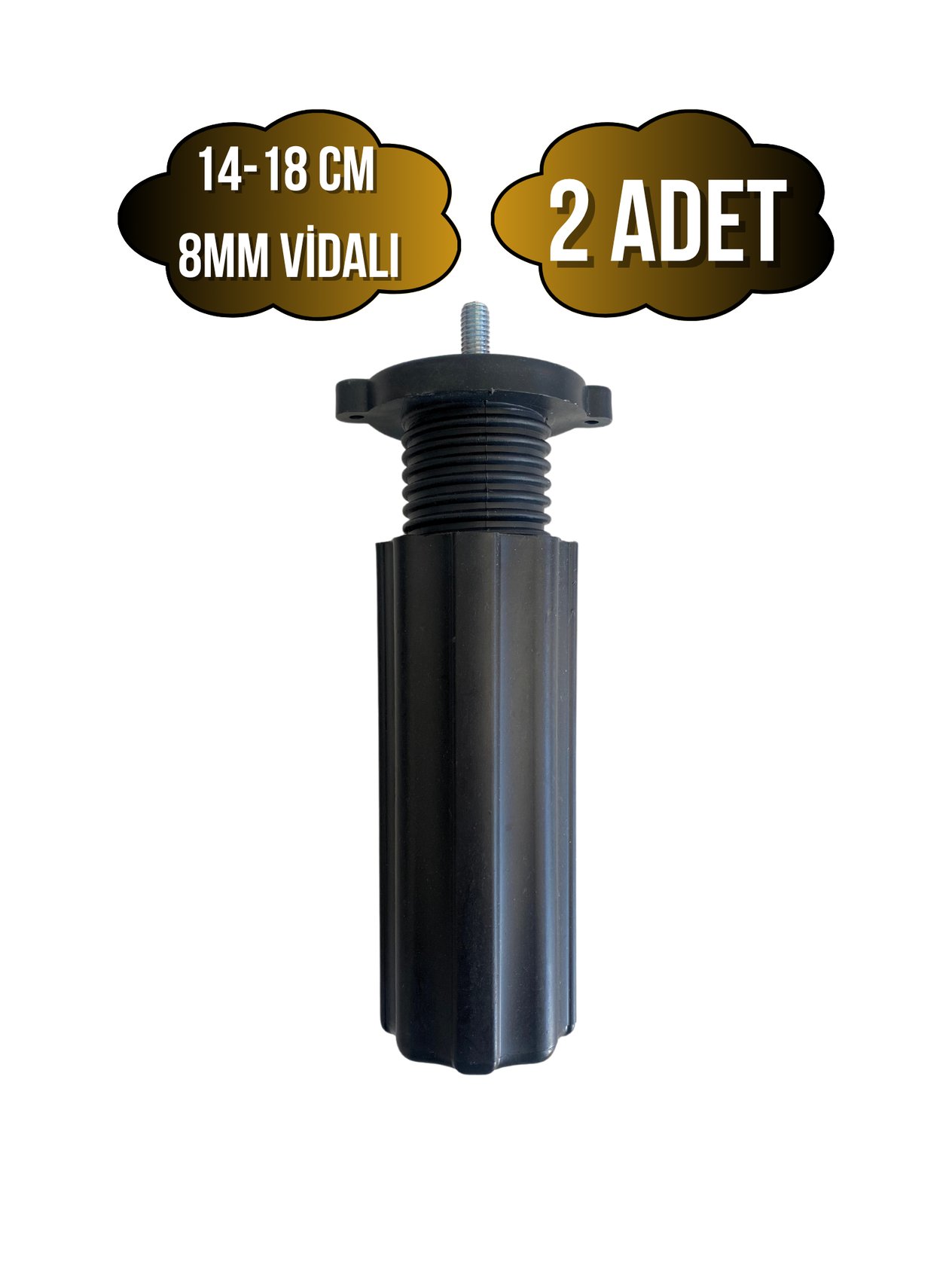 Siyah 14-18cm Ayarlı Plastik Orta Mobilya Masa ve Dolap Ayağı(14-18CM)(SİYAH)(8MM VİDALI)(2 ADET)