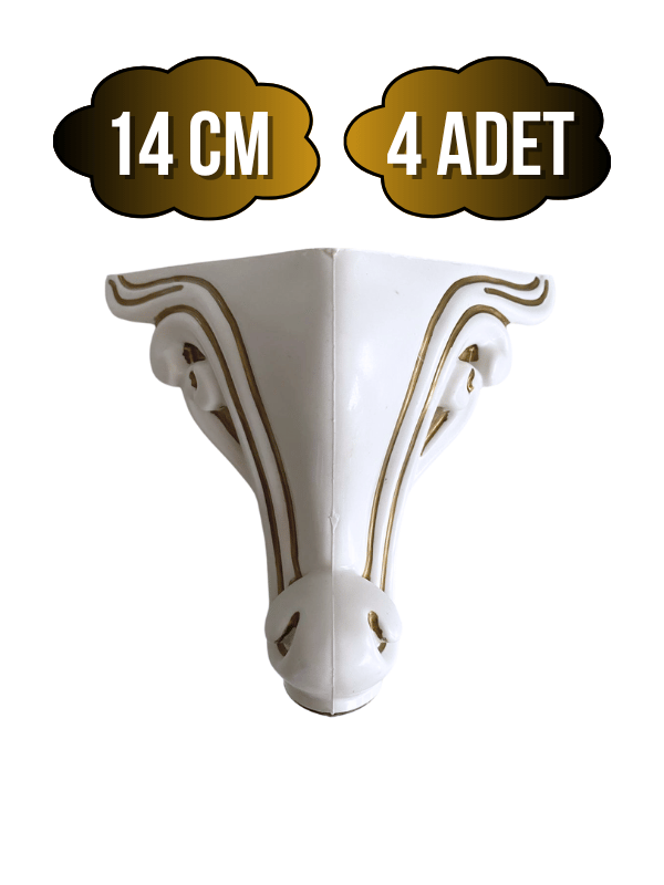 Sultan Lükens Desenli 14CM Plastik Ayak Mobilya Masa ve Dolap AYAĞI(14CM)(BEYAZ ALTIN VARAK)(4 ADET)