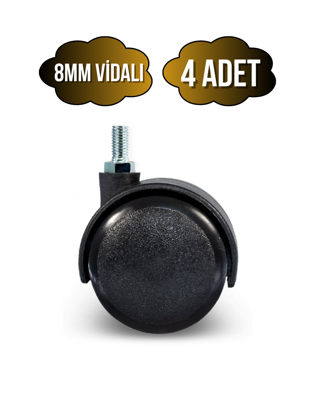 Vidalı Masa Tekeri Sandalye ve Koltuk Tekeri(8MM)(50MM)(SİYAH)(4 ADET)