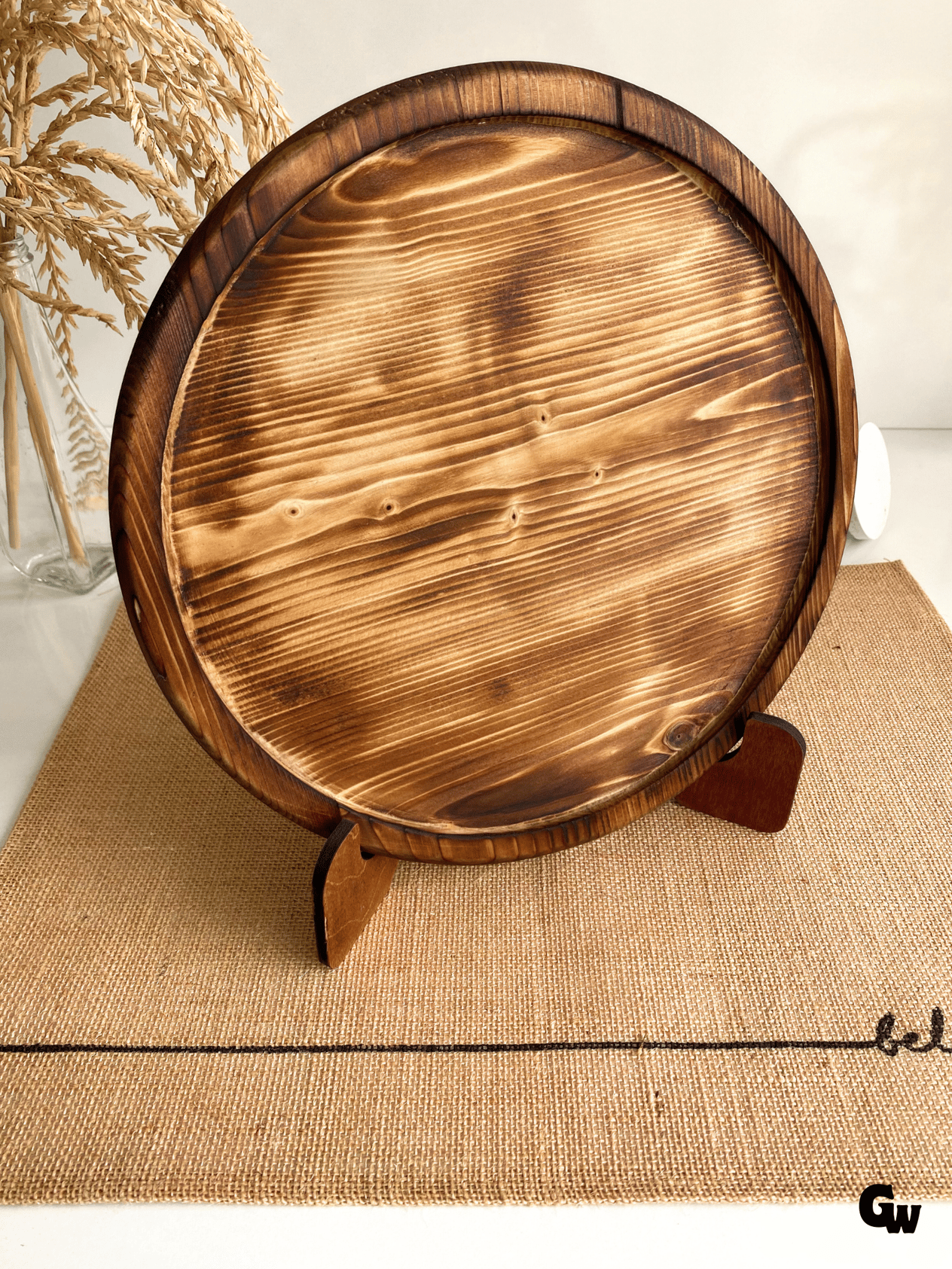 Yuvarlak Doğal Ahşap Sunum Tabağı Çukur Ahşap Sunumluk(BEYAZ ÇAM)(ÇAP:28cm)