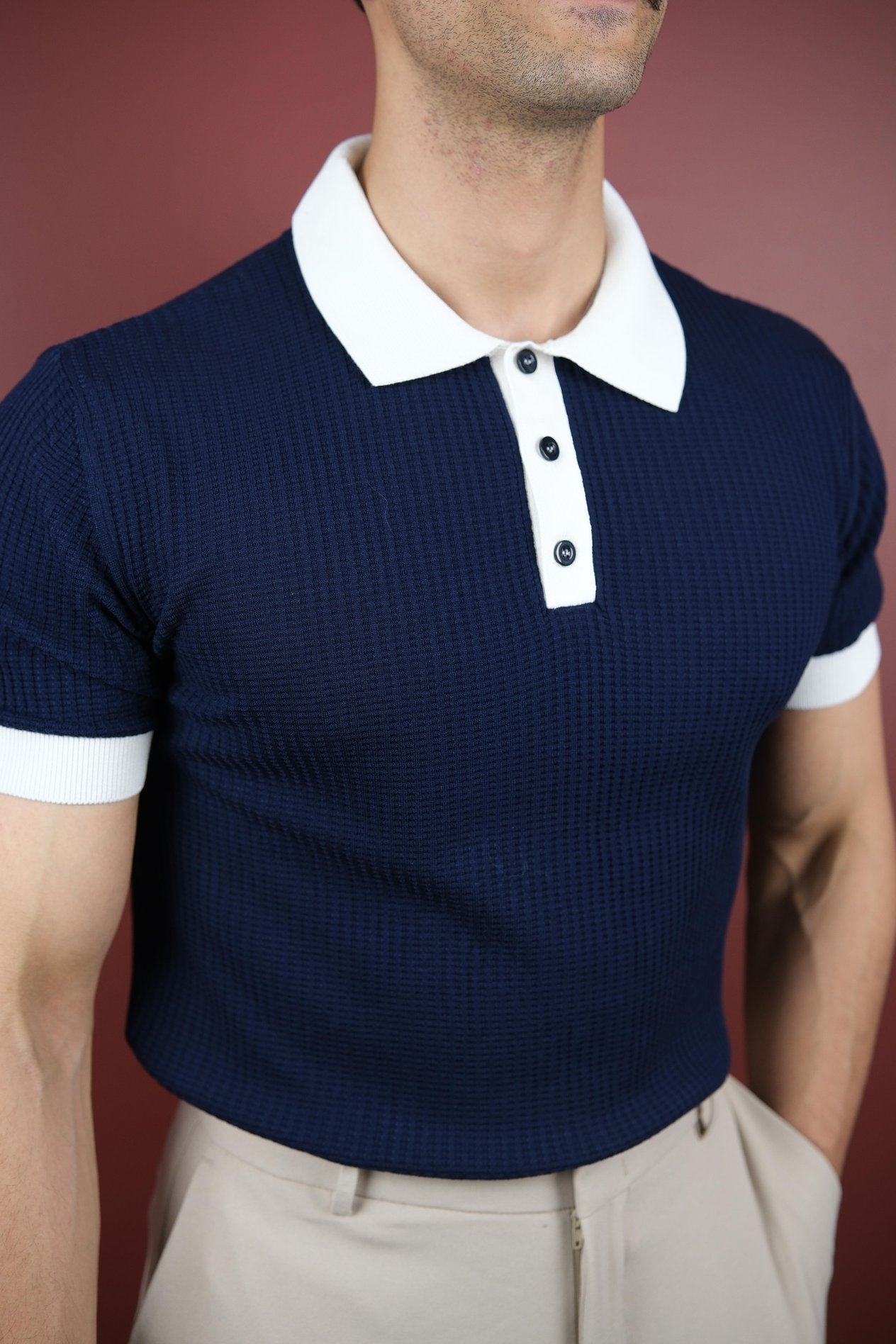 acivert Polo Yaka Düğmeli T-Shirt