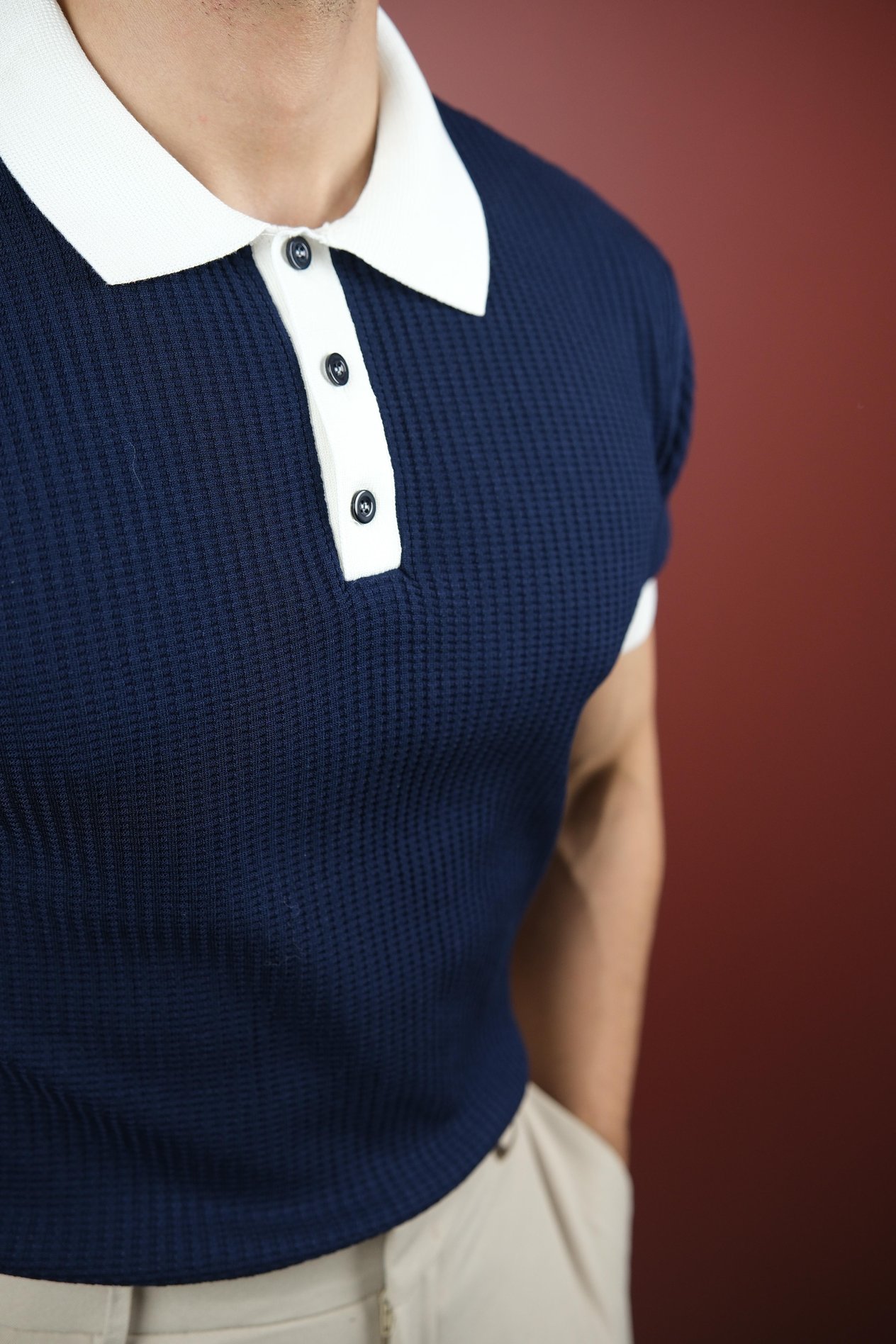 acivert Polo Yaka Düğmeli T-Shirt