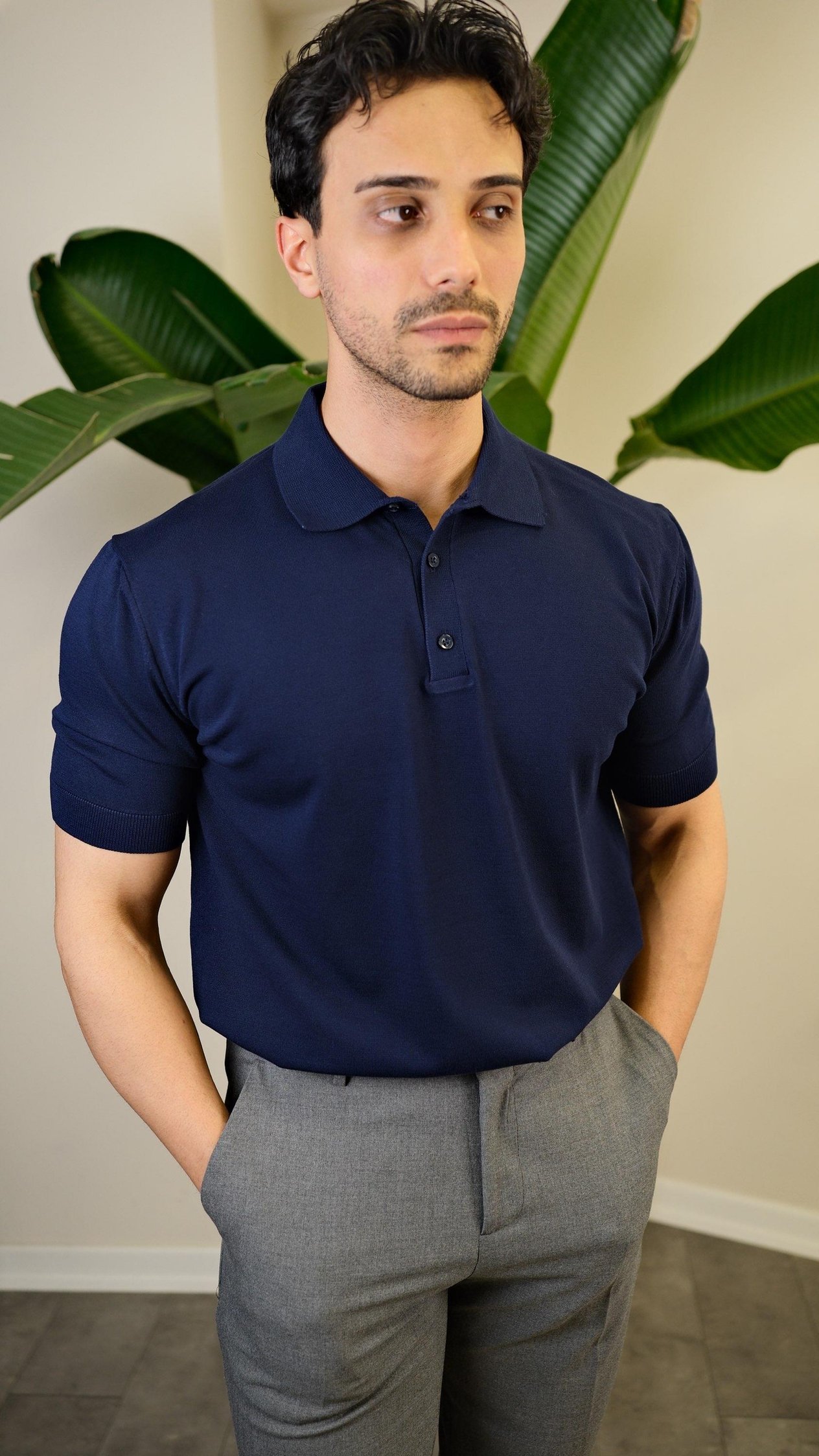Polo Yaka Lacivert Triko T-shirt