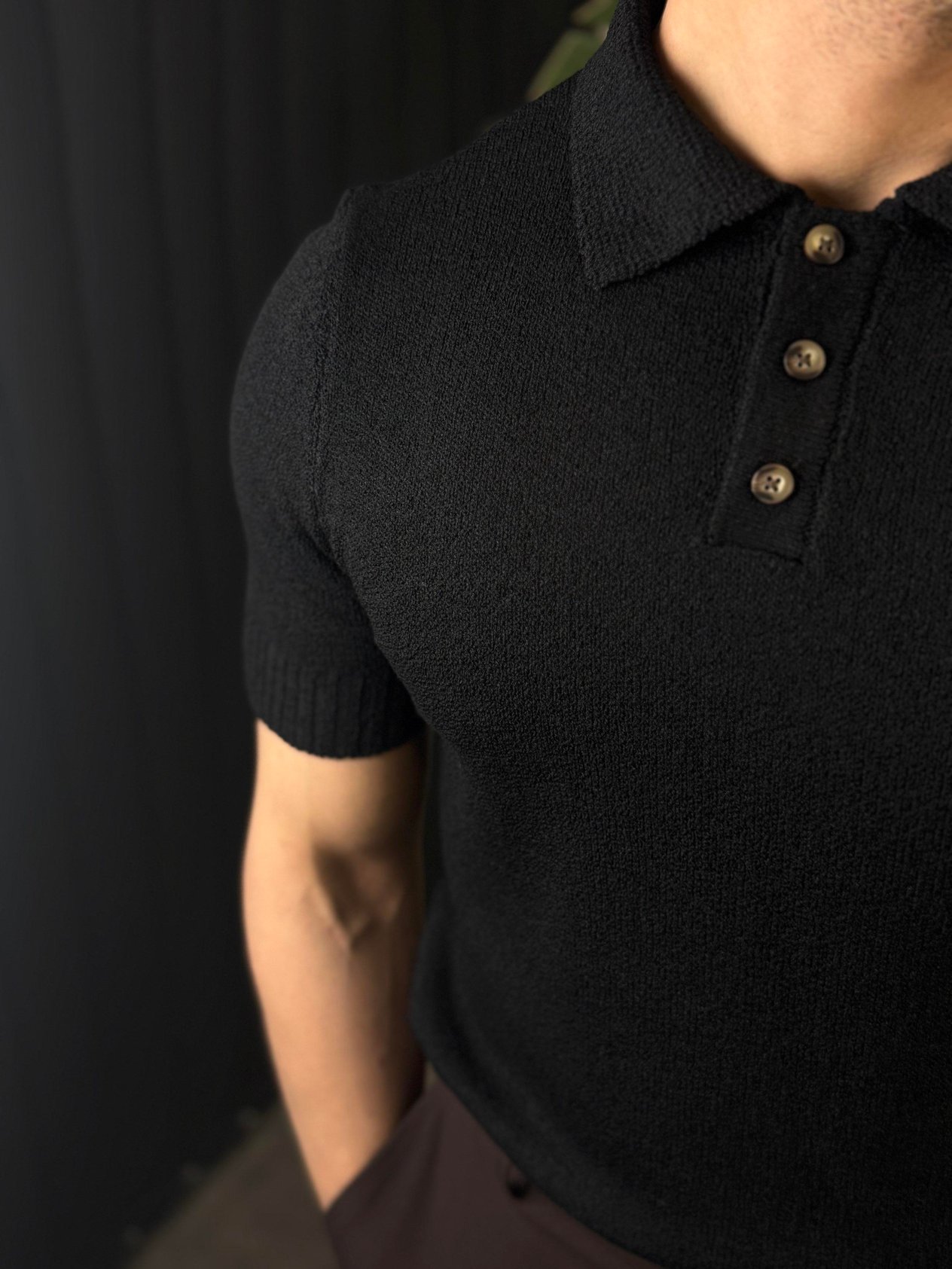 Polo Yaka Siyah Triko T-shirt