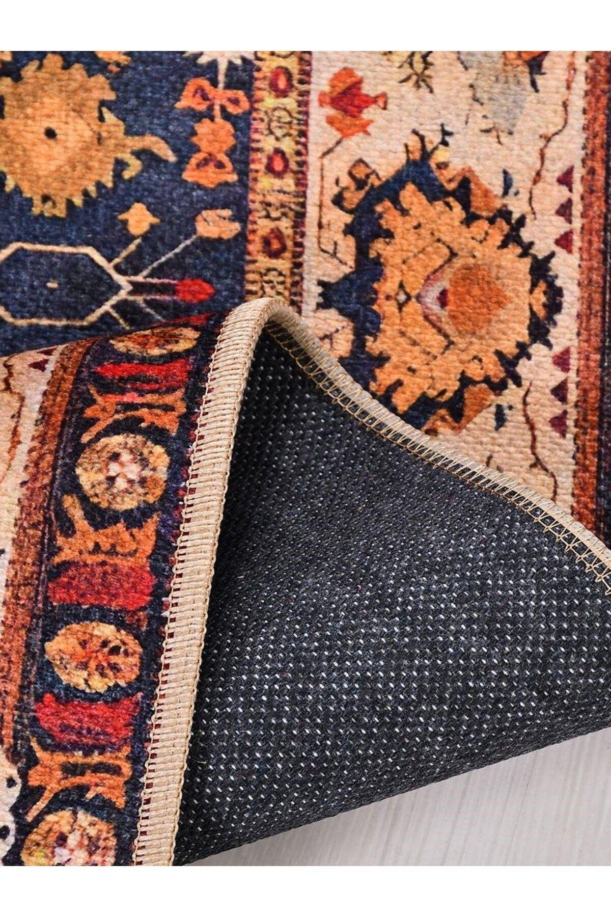 Retro KD1231 Multi Vintage Baskı Halı  Silinebilir Yıkanabilir Salon Antre Mutfak Halı Yolluk