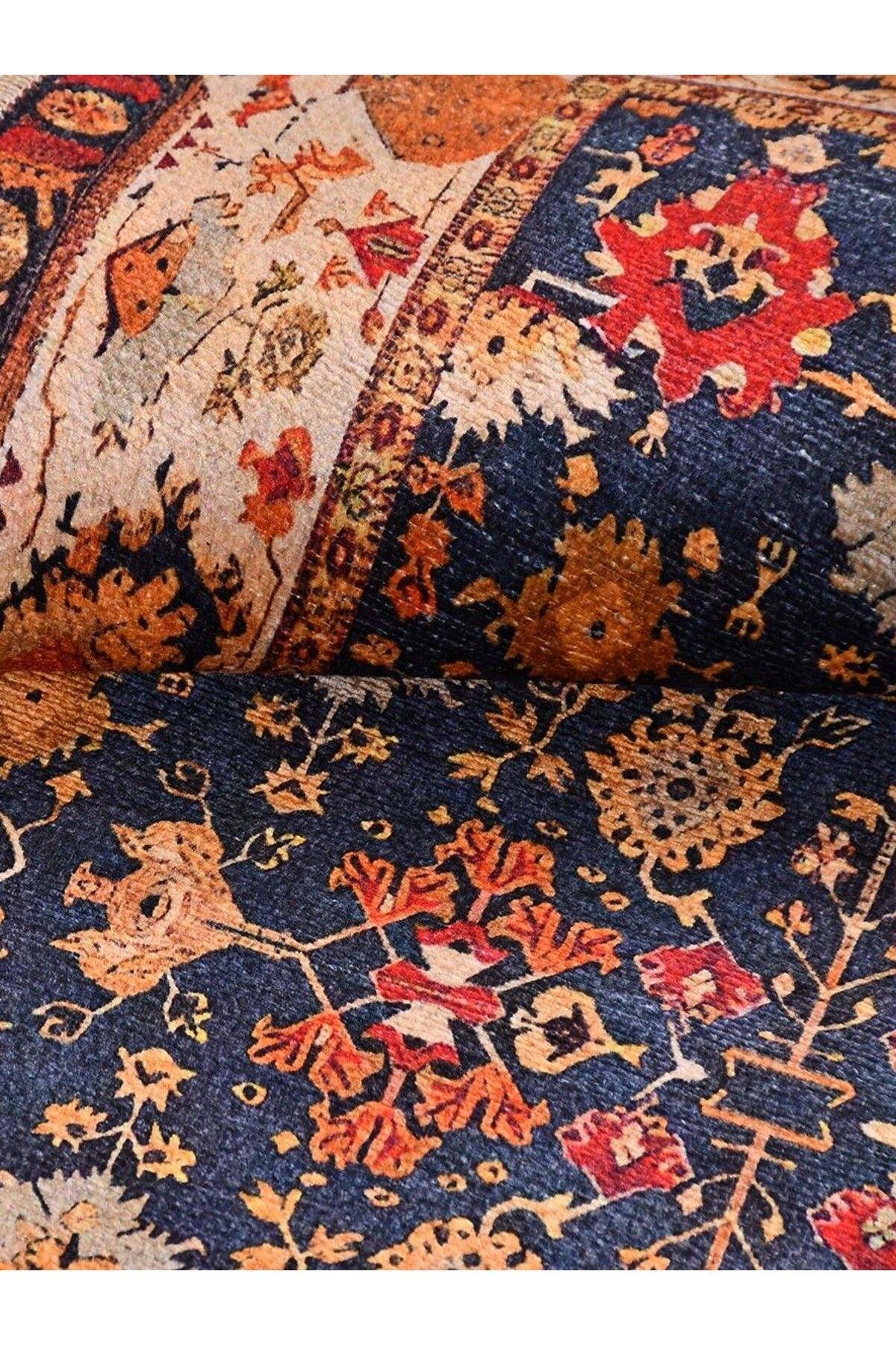 Retro KD1231 Multi Vintage Baskı Halı  Silinebilir Yıkanabilir Salon Antre Mutfak Halı Yolluk