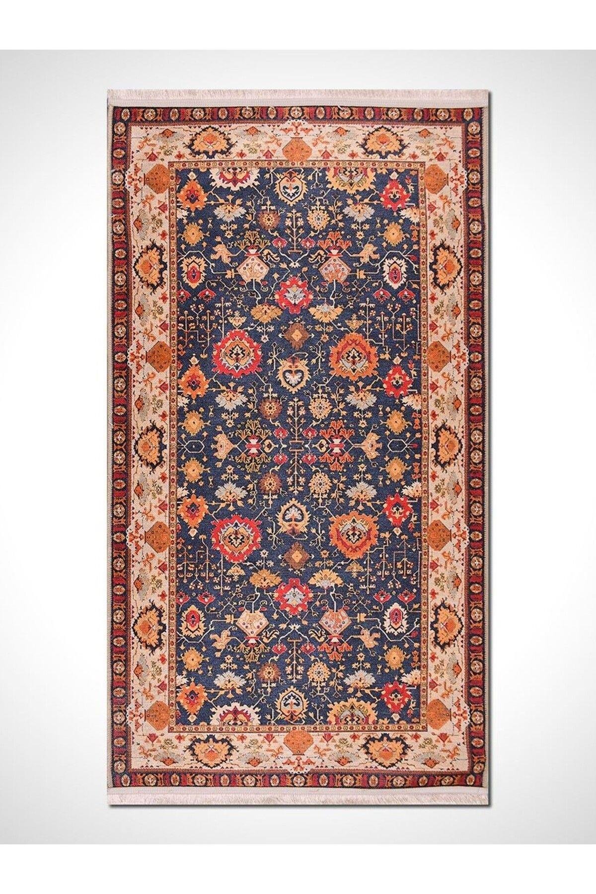 Retro KD1231 Multi Vintage Baskı Halı  Silinebilir Yıkanabilir Salon Antre Mutfak Halı Yolluk