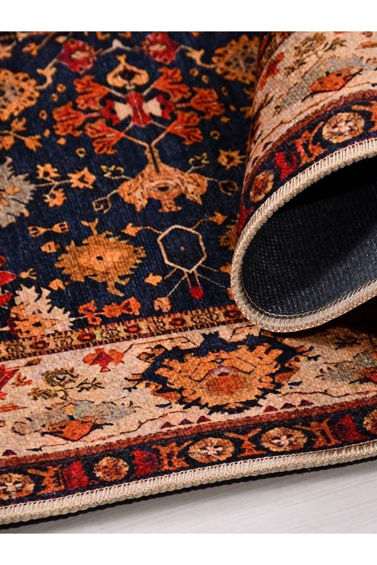 Retro KD1231 Multi Vintage Baskı Halı  Silinebilir Yıkanabilir Salon Antre Mutfak Halı Yolluk