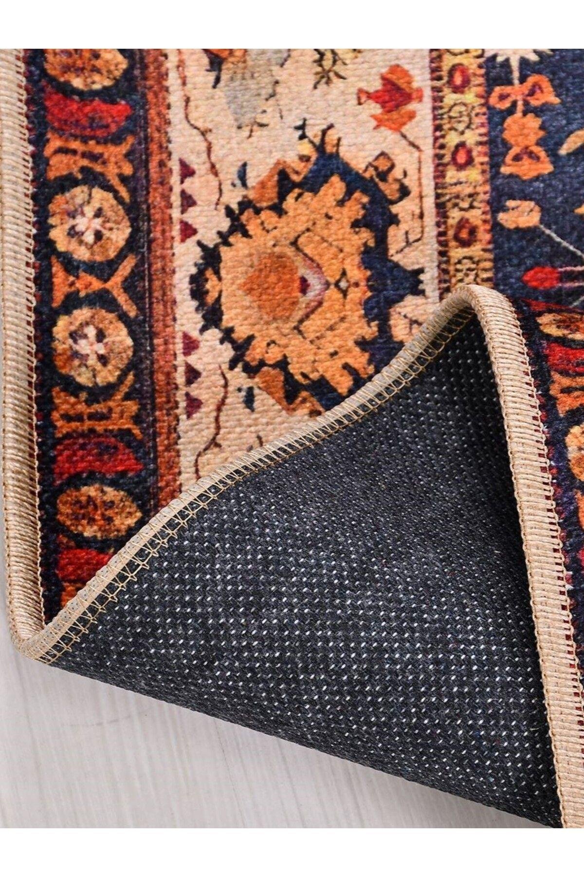 Retro KD1231 Multi Vintage Baskı Halı  Silinebilir Yıkanabilir Salon Antre Mutfak Halı Yolluk