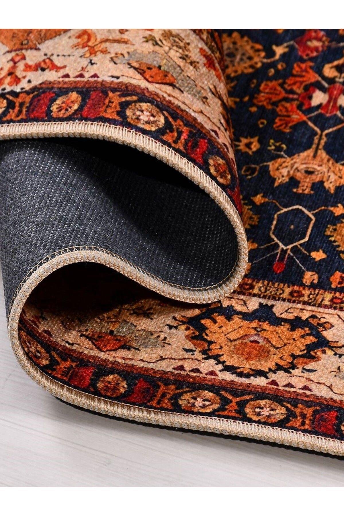 Retro KD1231 Multi Vintage Baskı Halı  Silinebilir Yıkanabilir Salon Antre Mutfak Halı Yolluk