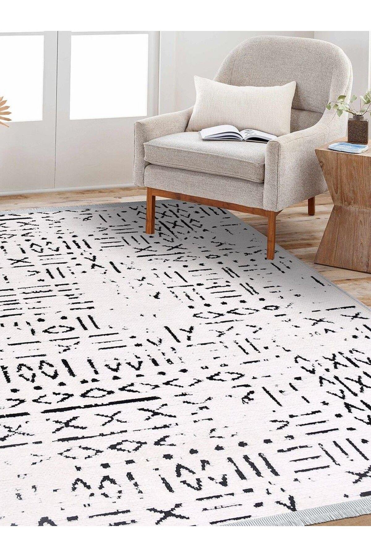 Veja 8018s Beyaz Tozsuz Kaydırmaz Iskandinav Natural Sönil Salon Mutfak Antre Kilim Yolluk