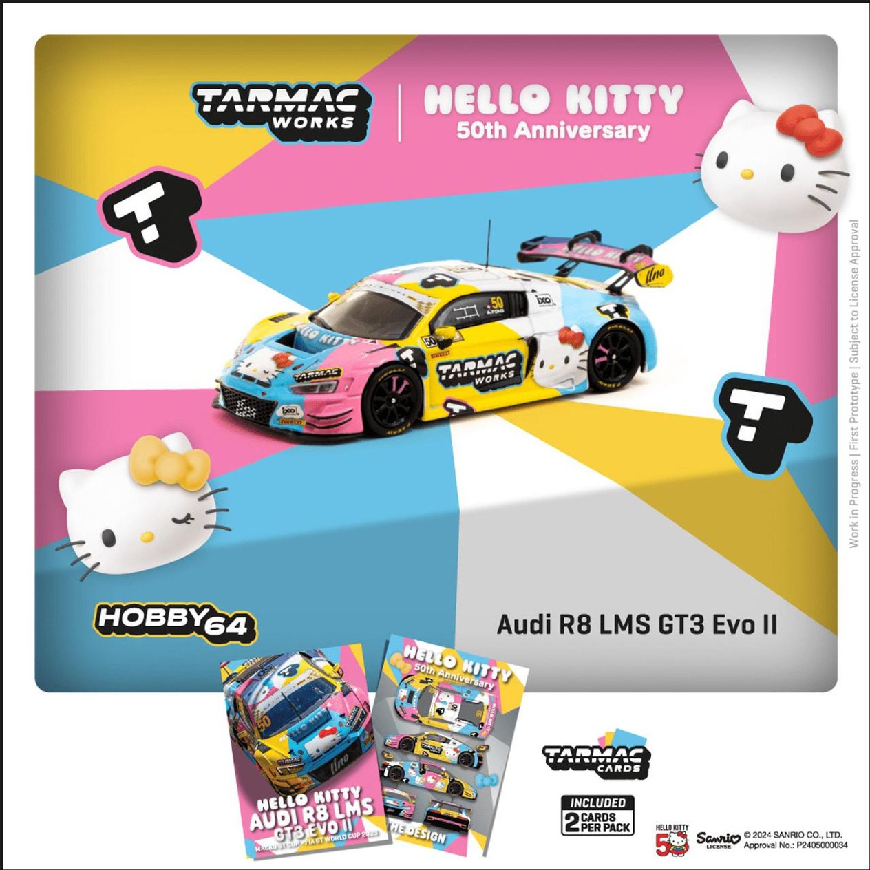 Tarmac Works Audi R8 LMS GT3 Evo II Macau GT Cup 2023 - Hello Kitty 50th Anniversary 1:64