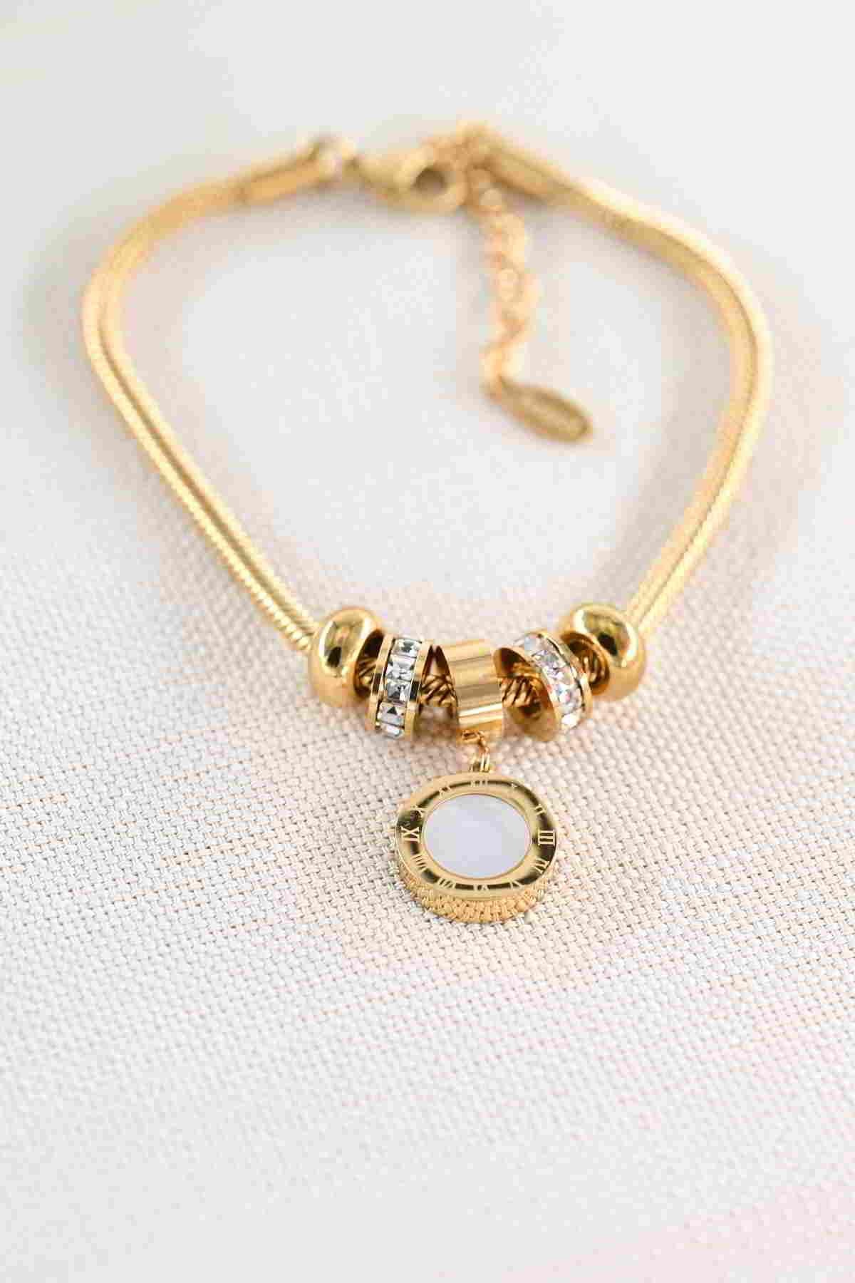 Çelik Gold Charm Bileklik