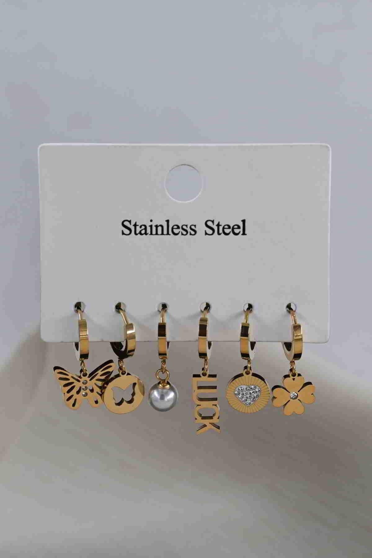 Çelik Gold Şans 6'lı Set Küpe