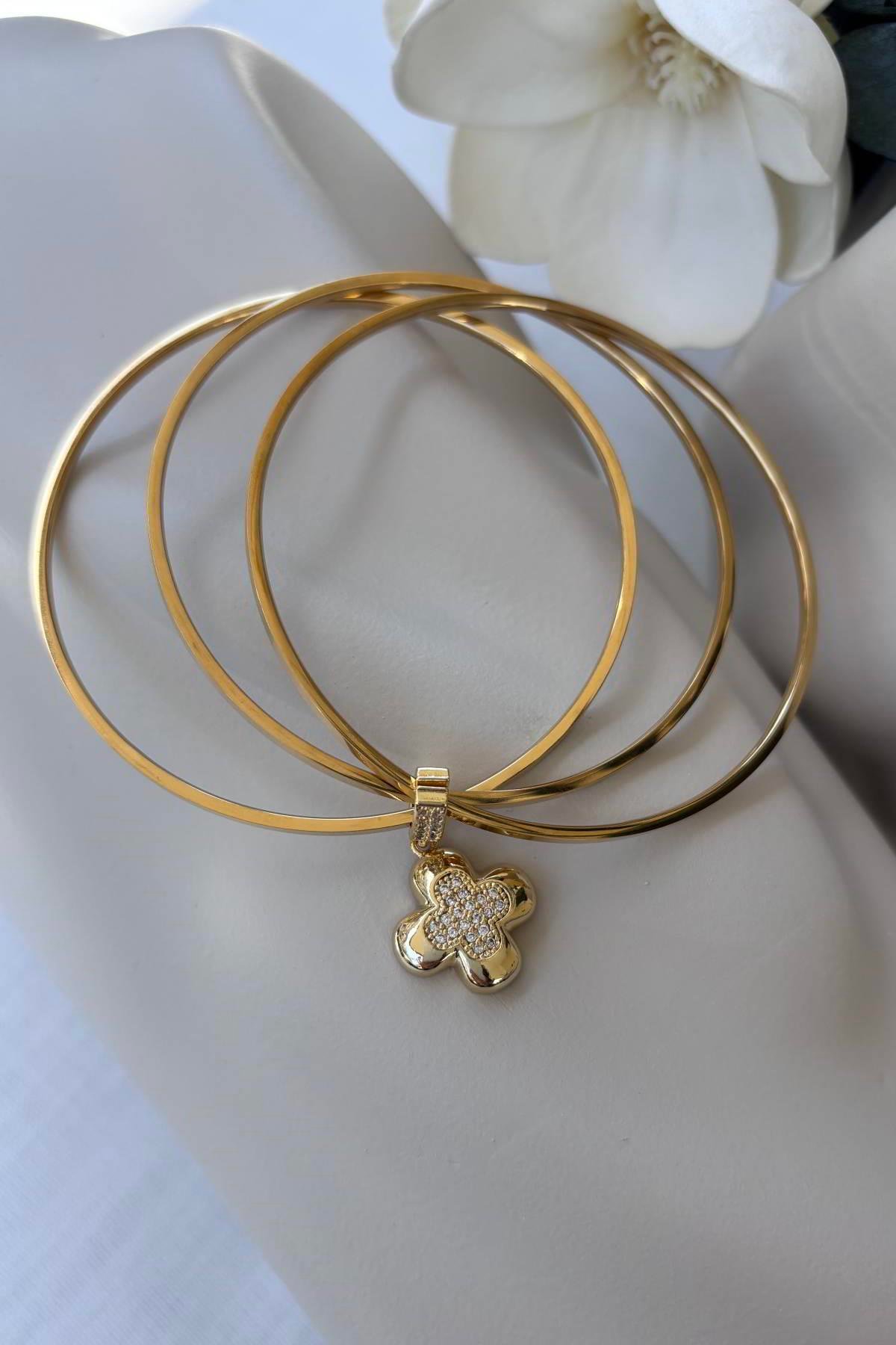 Çelik Gold Yonca Taşlı Bilezik