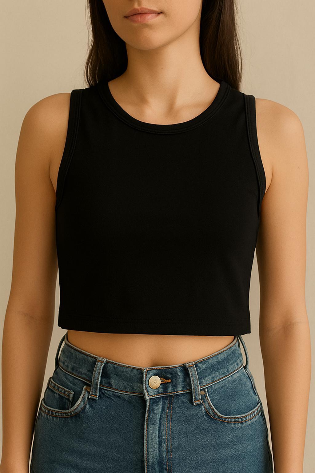Kadın 3'lü Basic Renkli Crop Üst Seti - Siyah / Turkuaz / Pembe