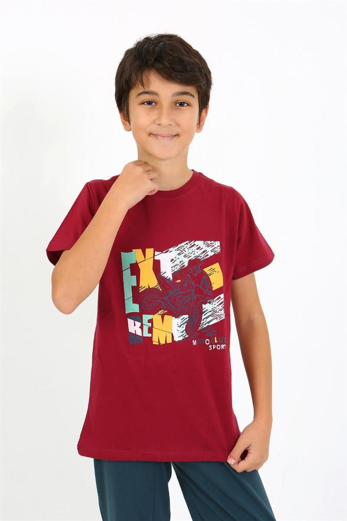 Celira Erkek Çocuk Kısa Kol Penye Pijama Takım Bordo