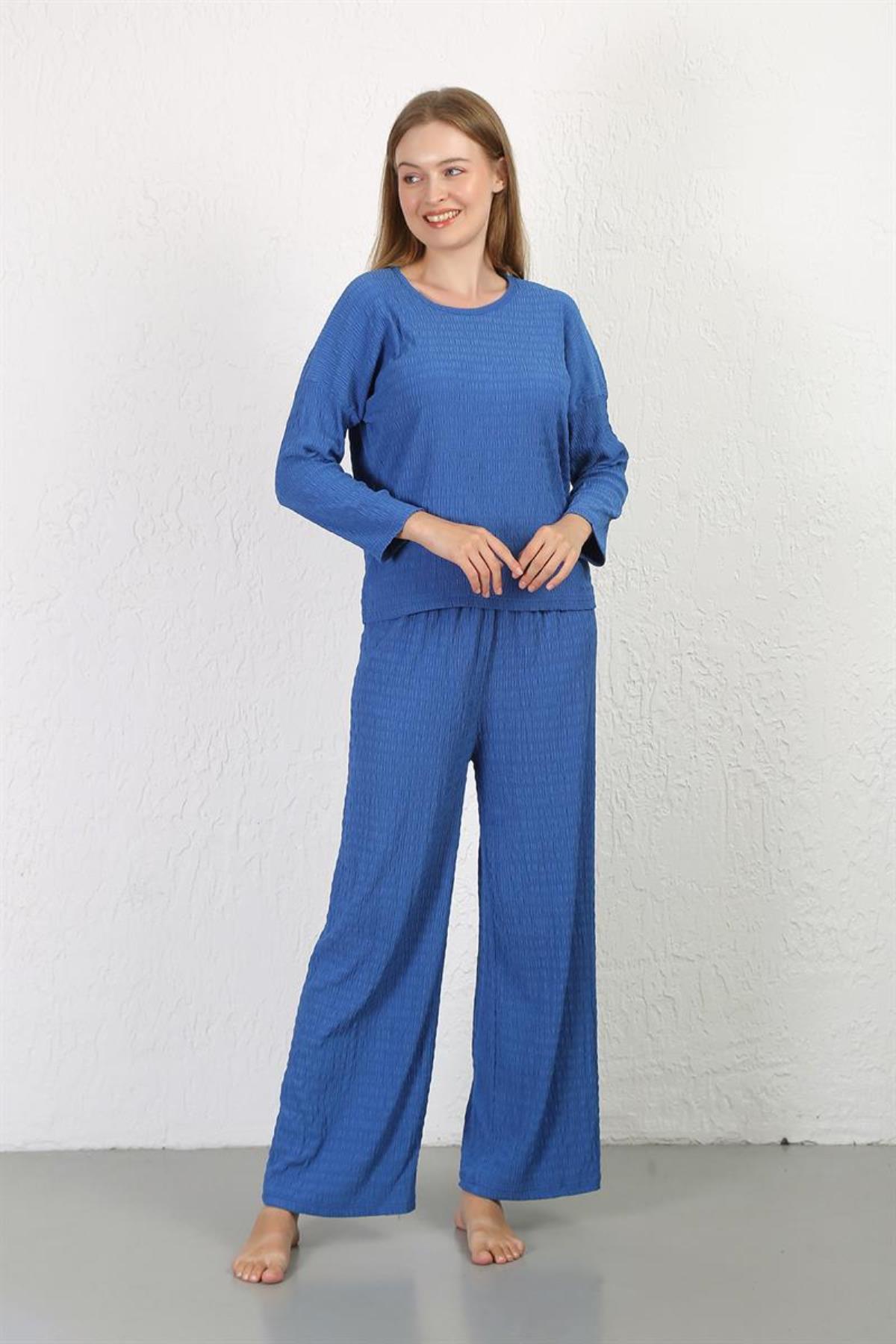 Celira Kadın Bürümcük Kumaş Pijama Takım Saks 4233