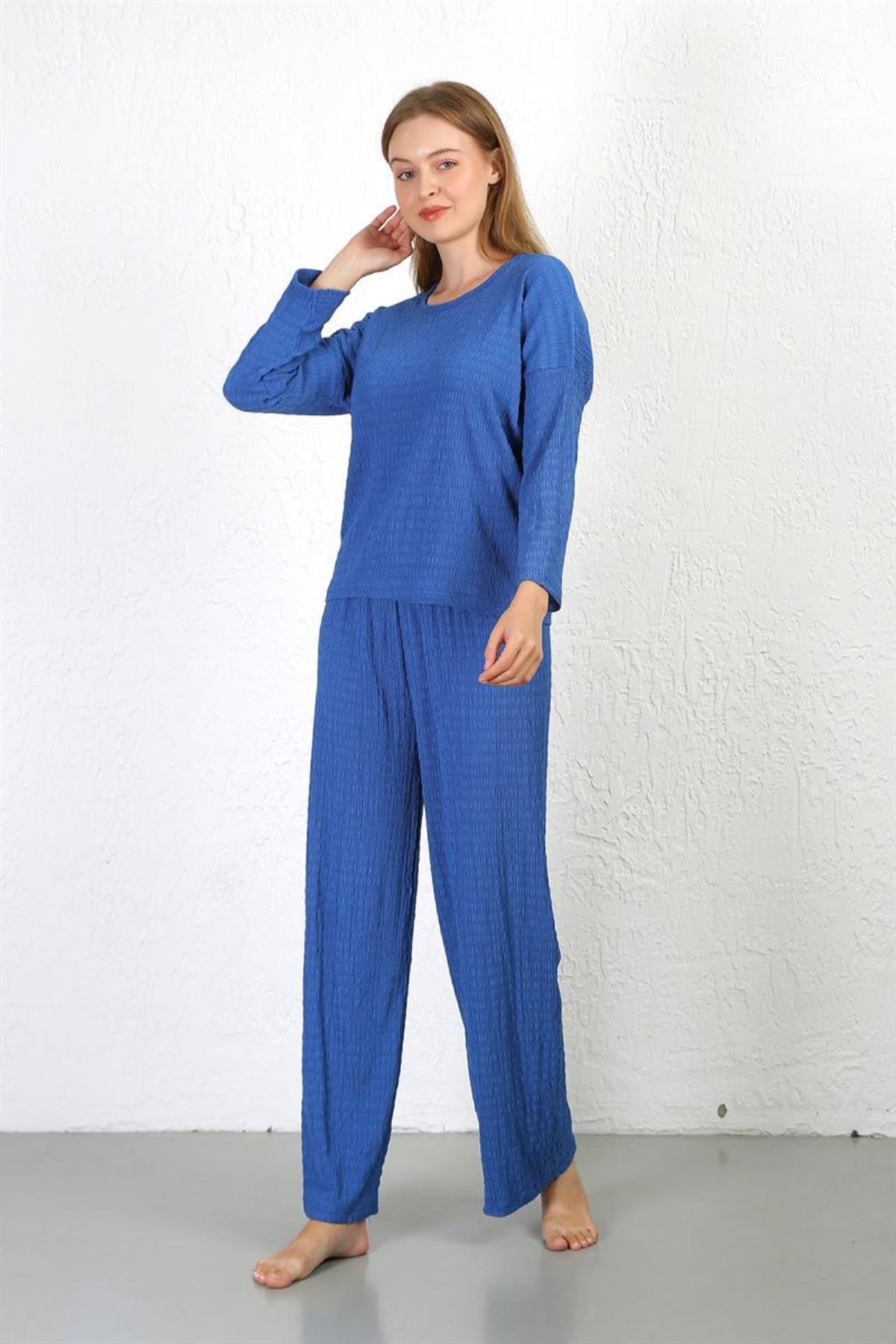Celira Kadın Bürümcük Kumaş Pijama Takım Saks 4233