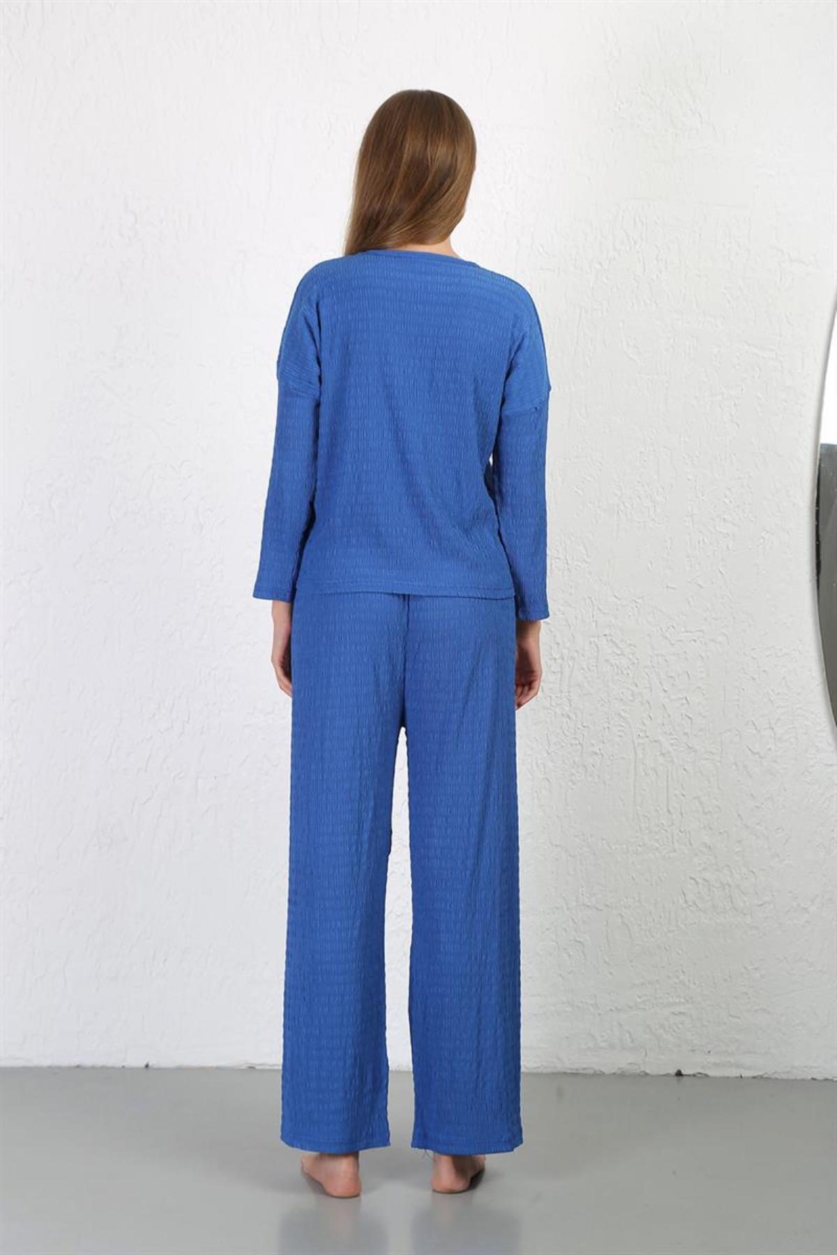 Celira Kadın Bürümcük Kumaş Pijama Takım Saks 4233