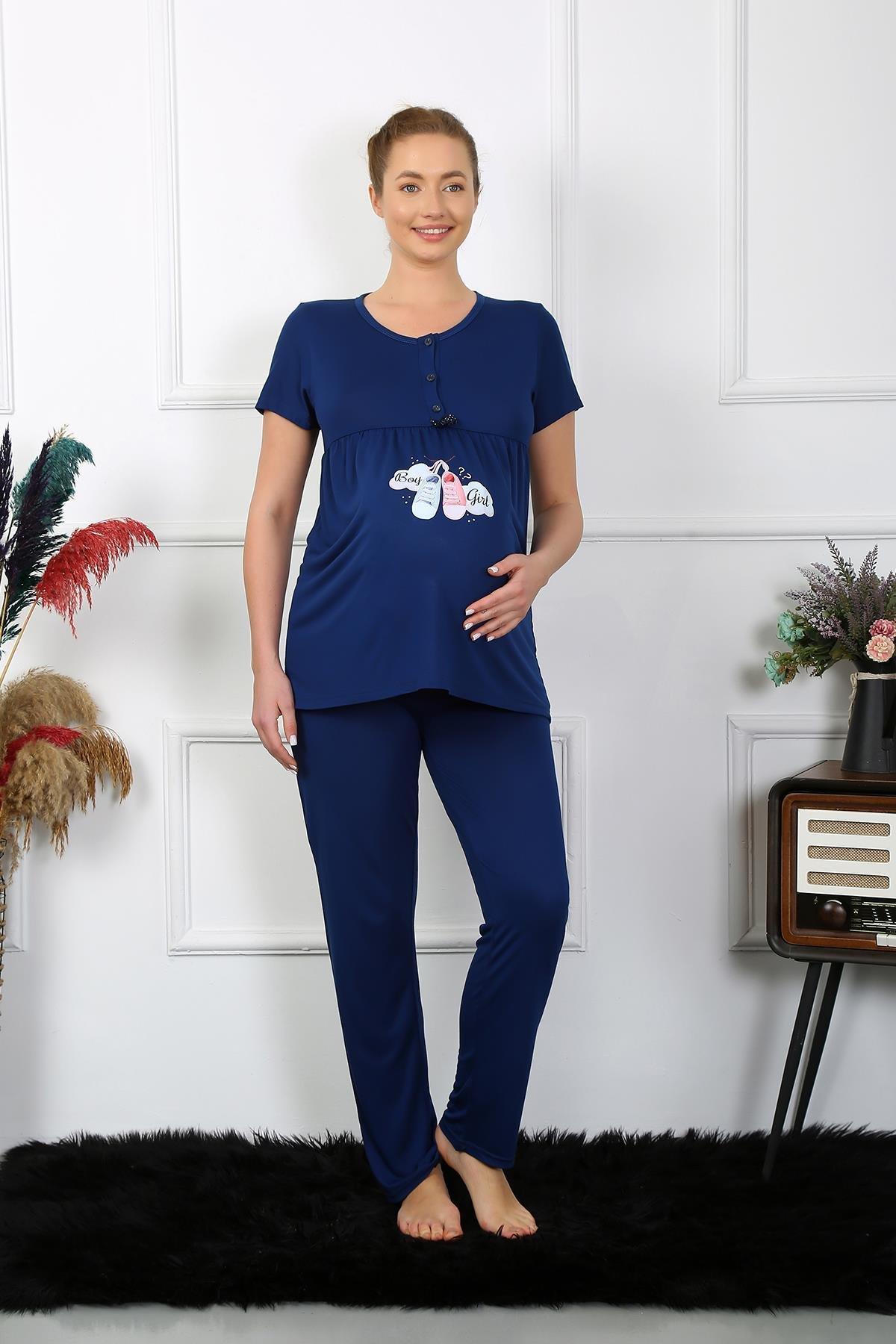 Celira Kadın Kısa Kol Hamile Lohusa Pijama Takımı Lacivert 45210