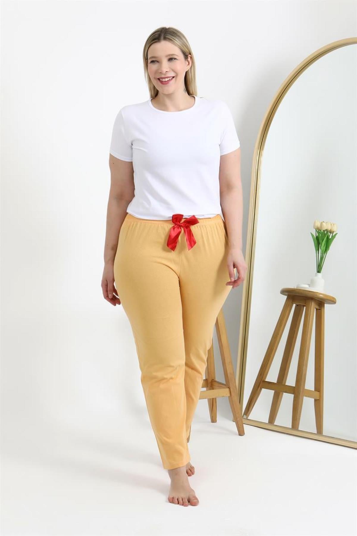 Celira Kadın Pamuklu Büyük Beden Alt Pijama Sarı