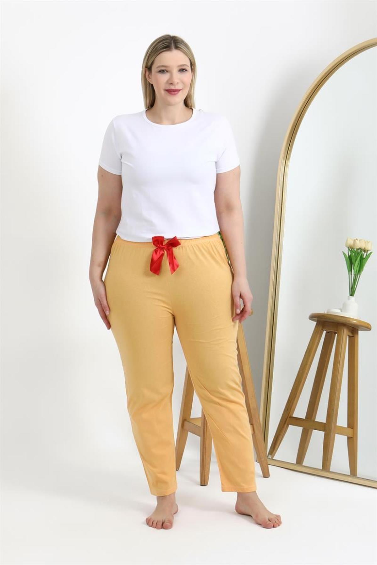 Celira Kadın Pamuklu Büyük Beden Alt Pijama Sarı