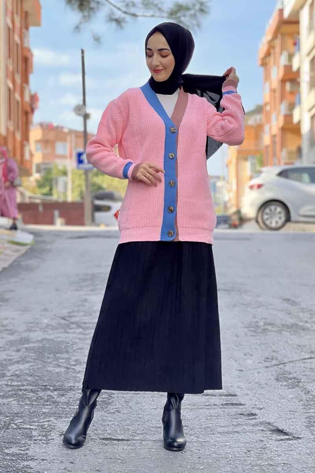 Celira Yaka Detaylı Triko Hırka Pudra