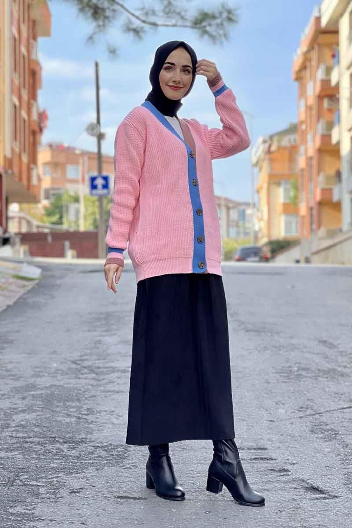 Celira Yaka Detaylı Triko Hırka Pudra