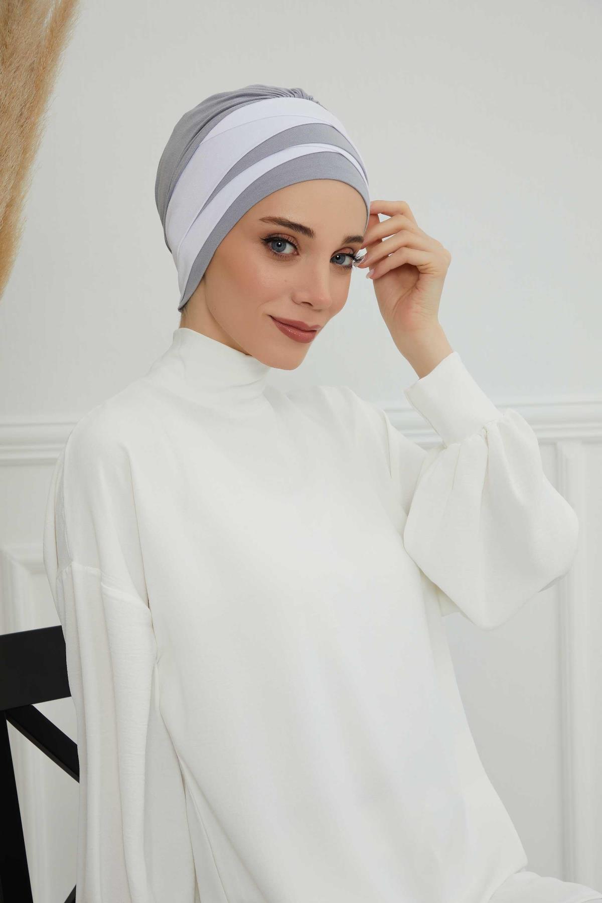 Çift Renkli Penye Bone,B-65 Gri 2-Beyaz