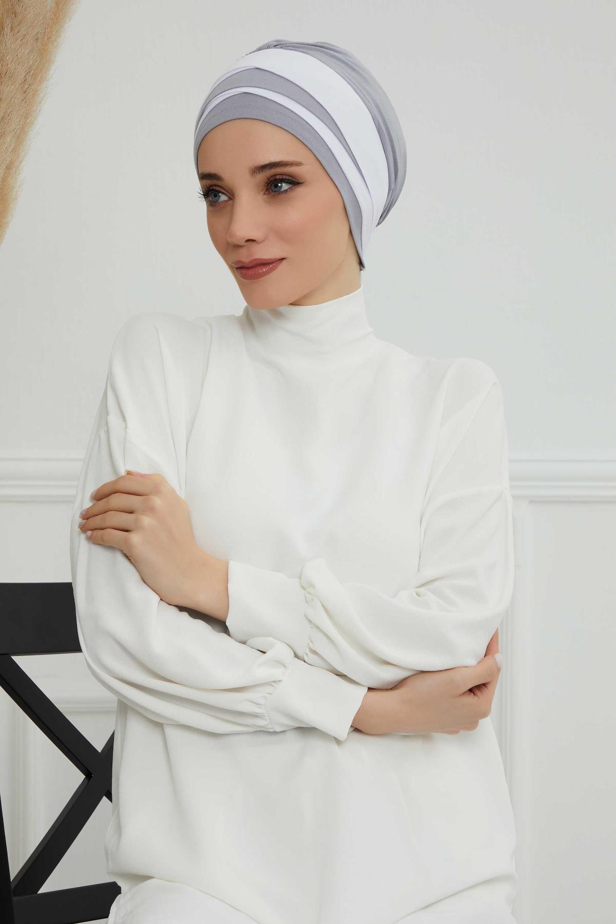 Çift Renkli Penye Bone,B-65 Gri 2-Beyaz