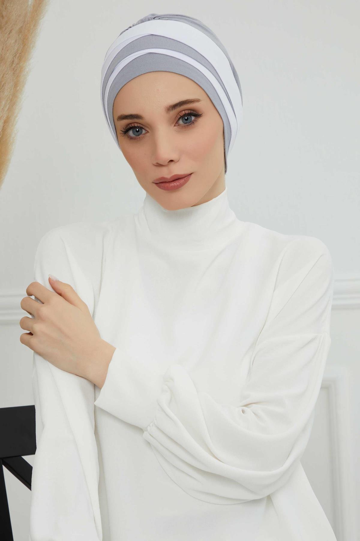 Çift Renkli Penye Bone,B-65 Gri 2-Beyaz