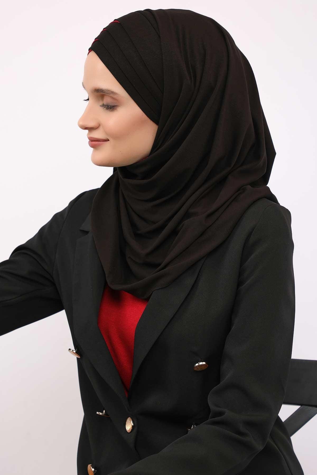 Çift Renkli Tak Çık Pratik Penye Şal,CPS-49,CPS-49 Siyah - Bordo