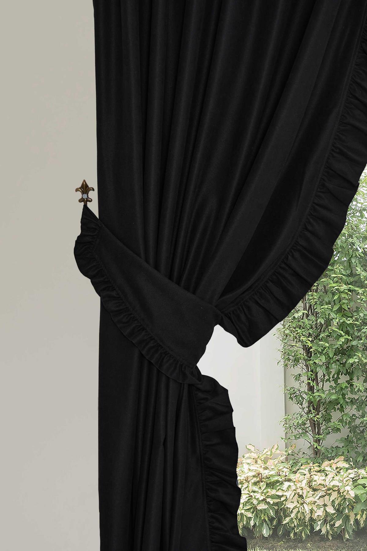 Fırfır Kenarlı Fon Perde 245x140 cm,PR-2 Siyah
